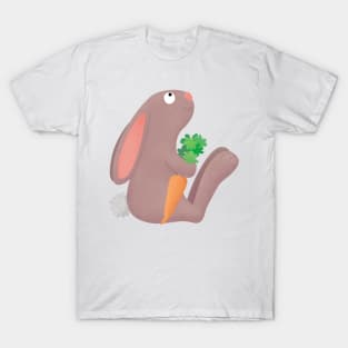 Cute bunny rabbit sitting with carrot cartoon T-Shirt